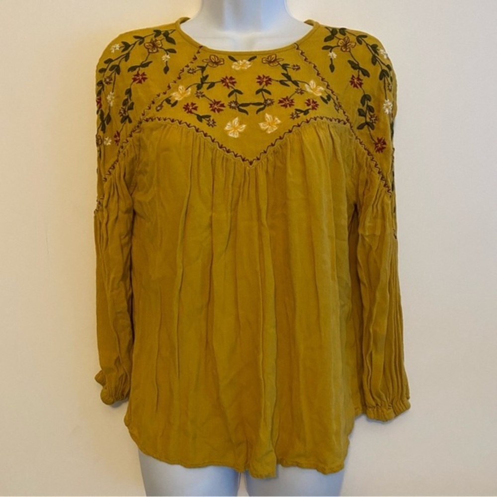 Womens Floral Embroidered Boho Top S Festival Indie Western Eclectic Lightweight